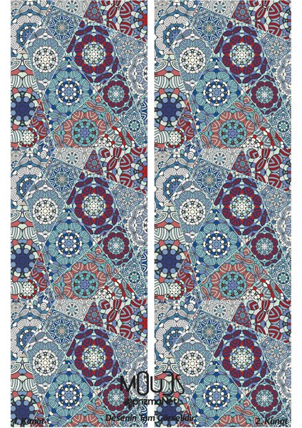 Mosque Tiles 1 Desenli Süet Oturma Odası Salon Fon Perde Ekstrafor Büzgü 2 Kanat PRD-1086