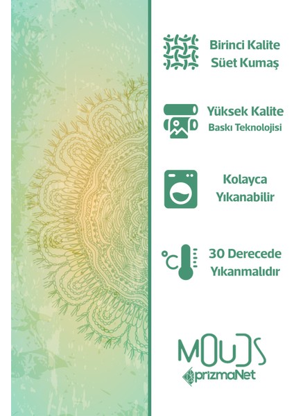 Yeşil Mandala Desenli Süet Oturma Odası Salon Fon Perde Baskılı Ekstrafor Büzgü 2 Kanat PRD-1103