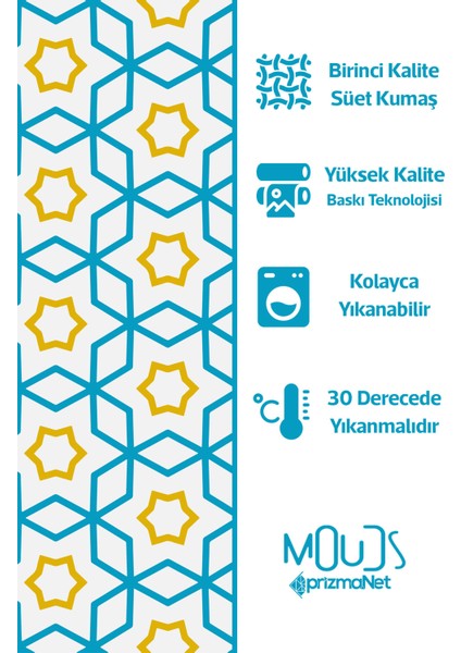 Mavi Sarı Islamik Desenli Süet Kumaş Dertsiz Yuvarlak Masa Örtüsü indirimleri