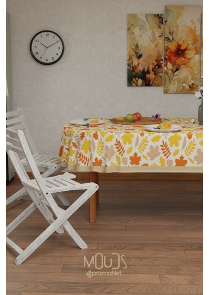 Sonbahar Yaprakları Desenli Süet Kumaş Dertsiz Oval Masa Örtüsü fiyatları