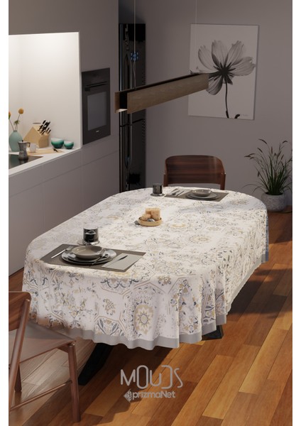 Anatolia 4 Desenli Süet Kumaş Dertsiz Oval Masa Örtüsü