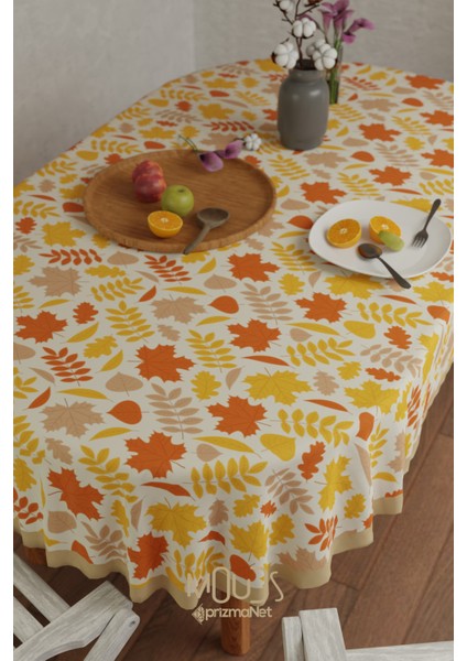 Sonbahar Yaprakları Desenli Süet Kumaş Dertsiz Oval Masa Örtüsü fırsatları