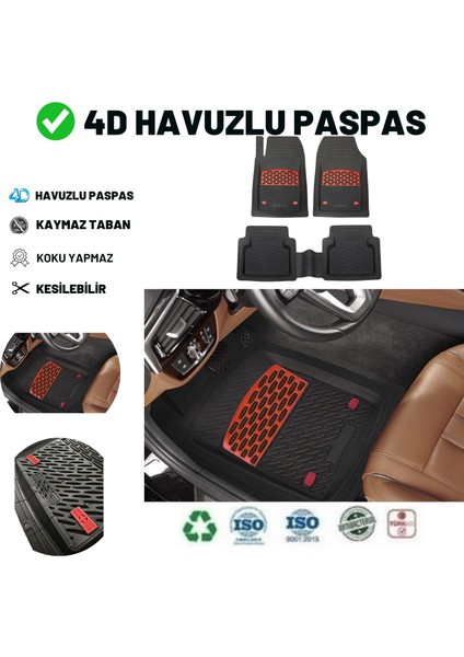 Renault Clio 2 Hb 2003 Uyumlu Havuzlu Üniversal Maxi Paspas Siyah - Kırmızı