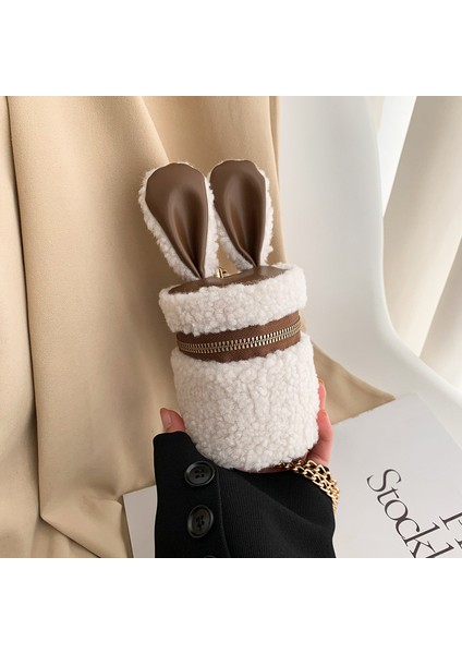 Kuzu Peluş Peluş Sevimli Mini Kova Çantası Kadın Omuz Zinciri Çantası (Yurt Dışından)