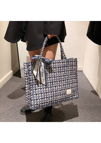 Büyük Kapasiteli Torba Ekose Tuval Crossbody Çanta Üst Düzey Taşınabilir Gidip Gelme Çantası (Yurt Dışından)