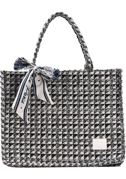 Büyük Kapasiteli Torba Ekose Tuval Crossbody Çanta Üst Düzey Taşınabilir Gidip Gelme Çantası (Yurt Dışından)