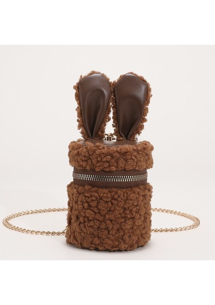 Kuzu Peluş Peluş Sevimli Mini Kova Çantası Kadın Omuz Zinciri Çantası (Yurt Dışından)