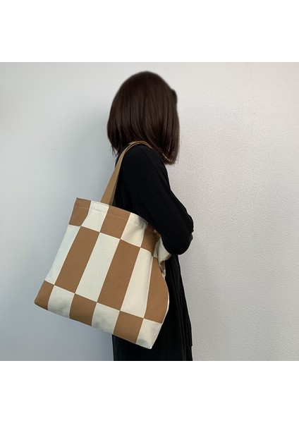 Kadınlar Omuz Sınıfı Üniversite Öğrencisi Kitabı Için Tuval Çantası Ins Zipper Portable Tuval Çantası (Yurt Dışından)