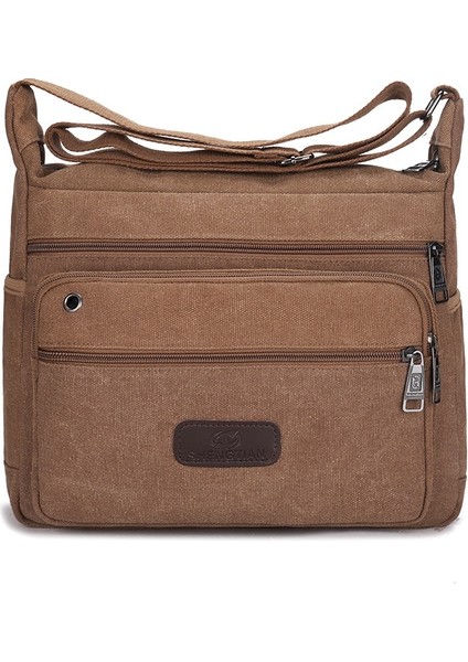 Square Business Postman Tuval Çanta Erkek Omuz Çantası Büyük Kapasiteli Crossbody Omuz Çantası (Yurt Dışından)