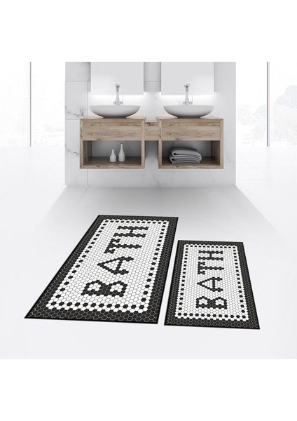 Dijital Baskılı Kaymaz Taban Yıkanabilir Ikili Banyo Paspas Klozet Takımı, V-Klozet-07-Siyah, fiyatları