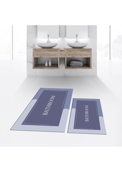 Dijital Baskılı Kaymaz Taban Yıkanabilir Ikili Banyo Paspas Klozet Takımı, V-Klozet-02-Mavi, fiyatları