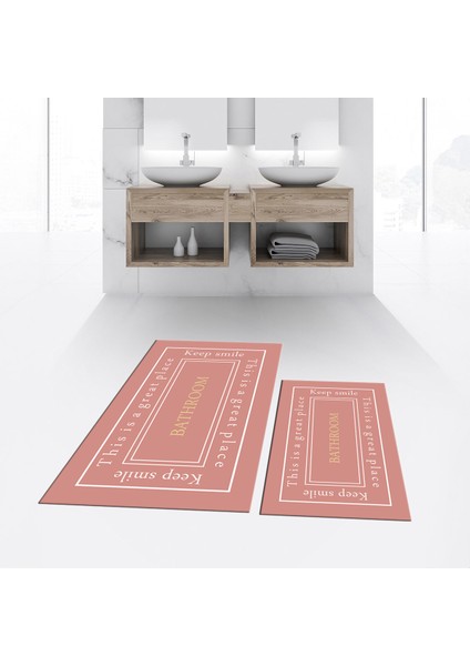 Dijital Baskılı Kaymaz Taban Yıkanabilir Ikili Banyo Paspas Klozet Takımı, V-Klozet-05-Pembe, fiyatları