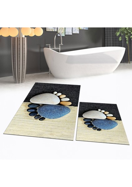 Dijital Baskılı Kaymaz Taban Yıkanabilir Ikili Banyo Paspas Klozet Takımı, V-Klozet-17-Renkli,