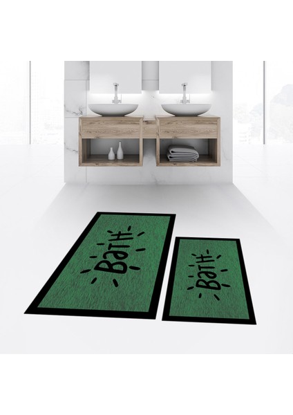 Dijital Baskılı Kaymaz Taban Yıkanabilir Ikili Banyo Paspas Klozet Takımı, V-Klozet-10-Yeşil, fiyatları