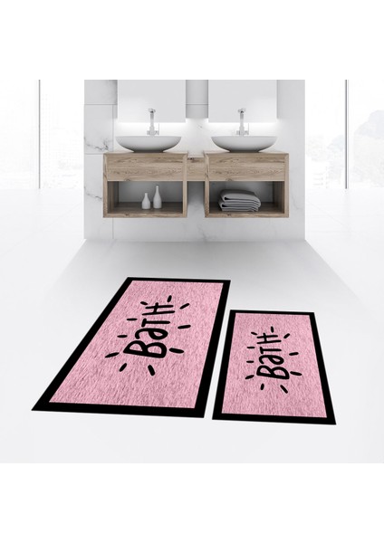 Dijital Baskılı Kaymaz Taban Yıkanabilir Ikili Banyo Paspas Klozet Takımı, V-Klozet-10-Pembe, fiyatları