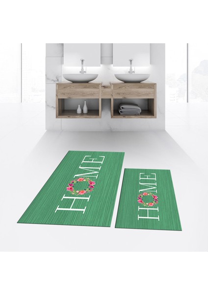 Dijital Baskılı Kaymaz Taban Yıkanabilir Ikili Banyo Paspas Klozet Takımı, V-Klozet-12-Yeşil, fiyatları