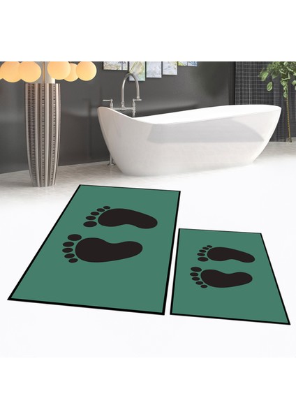 Dijital Baskılı Kaymaz Taban Yıkanabilir Ikili Banyo Paspas Klozet Takımı, V-Klozet-21-Yeşil, fiyatları