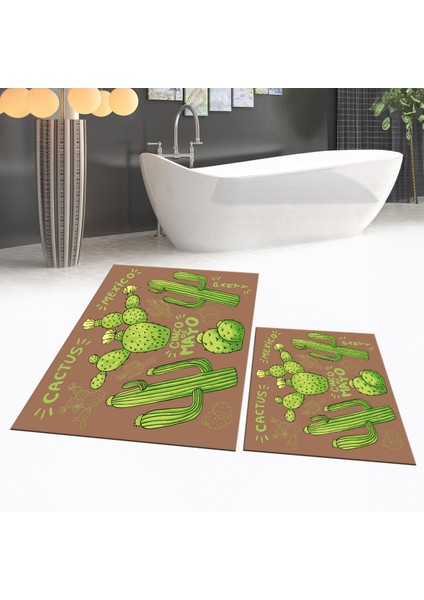 Dijital Baskılı Kaymaz Taban Yıkanabilir Ikili Banyo Paspas Klozet Takımı, V-Klozet-23-Kahve, fiyatları