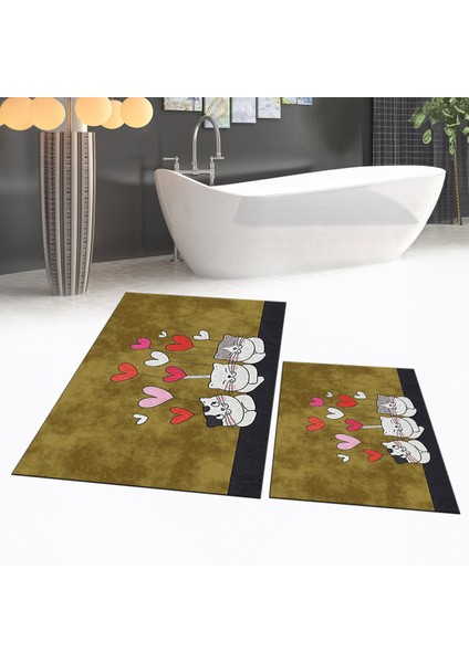 Dijital Baskılı Kaymaz Taban Yıkanabilir Ikili Banyo Paspas Klozet Takımı, V-Klozet-42-Kahve, fiyatları