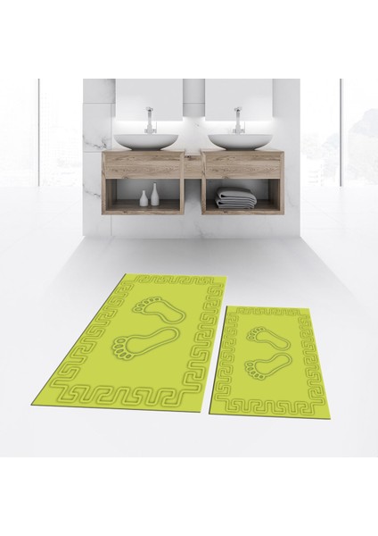 Dijital Baskılı Kaymaz Taban Yıkanabilir Ikili Banyo Paspas Klozet Takımı, V-Klozet-18-Yeşil, fiyatları