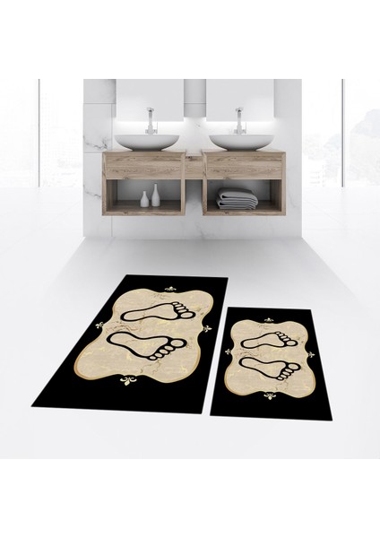 Dijital Baskılı Kaymaz Taban Yıkanabilir Ikili Banyo Paspas Klozet Takımı, V-Klozet-20-Gold, fiyatları