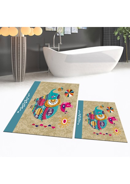 Dijital Baskılı Kaymaz Taban Yıkanabilir Ikili Banyo Paspas Klozet Takımı, V-Klozet-31-Kahve, fiyatları