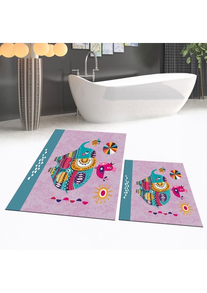 Dijital Baskılı Kaymaz Taban Yıkanabilir Ikili Banyo Paspas Klozet Takımı, V-Klozet-31-Pembe, fiyatları