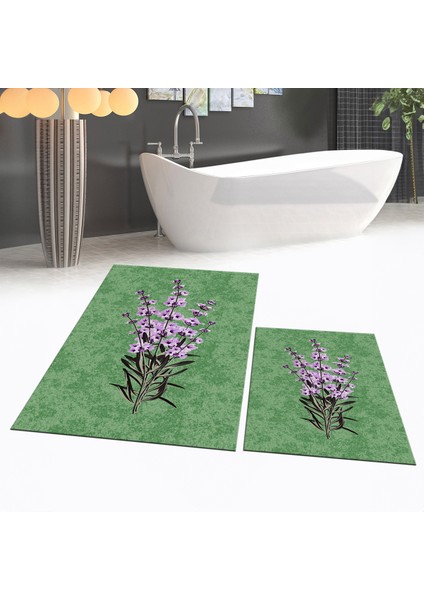 Dijital Baskılı Kaymaz Taban Yıkanabilir Ikili Banyo Paspas Klozet Takımı, V-Klozet-29-Yeşil, fiyatları