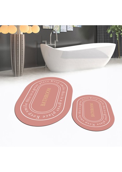 Dijital Baskılı Kaymaz Taban Yıkanabilir Oval Ikili Banyo Paspas Klozet Takımı, V-O-Klozet-05-Pembe,