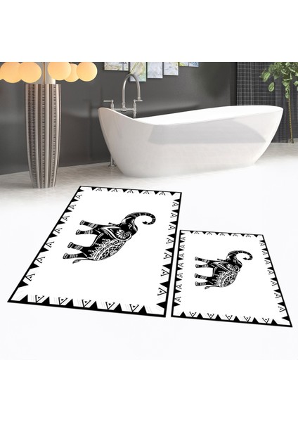 Dijital Baskılı Kaymaz Taban Yıkanabilir Ikili Banyo Paspas Klozet Takımı, V-Klozet-32-Beyaz, fiyatları