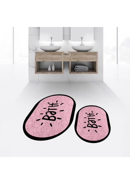 Dijital Baskılı Kaymaz Taban Yıkanabilir Oval Ikili Banyo Paspas Klozet Takımı, V-O-Klozet-10-Pembe, fiyatları