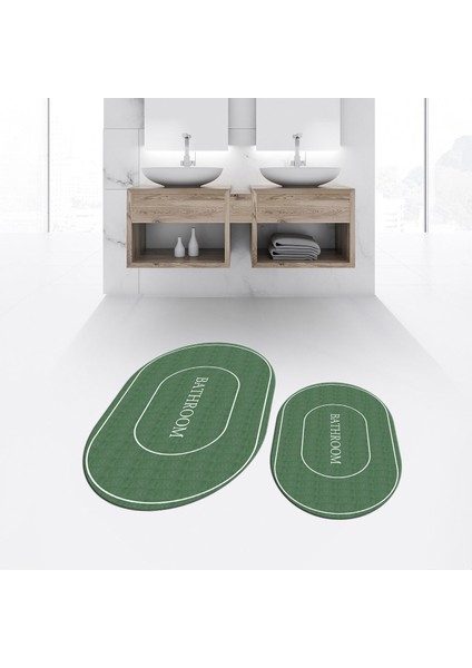 Dijital Baskılı Kaymaz Taban Yıkanabilir Oval Ikili Banyo Paspas Klozet Takımı, V-O-Klozet-04-Yeşil, fiyatları