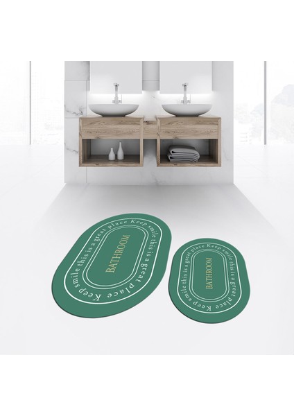 Dijital Baskılı Kaymaz Taban Yıkanabilir Oval Ikili Banyo Paspas Klozet Takımı, V-O-Klozet-05-Yeşil, fiyatları