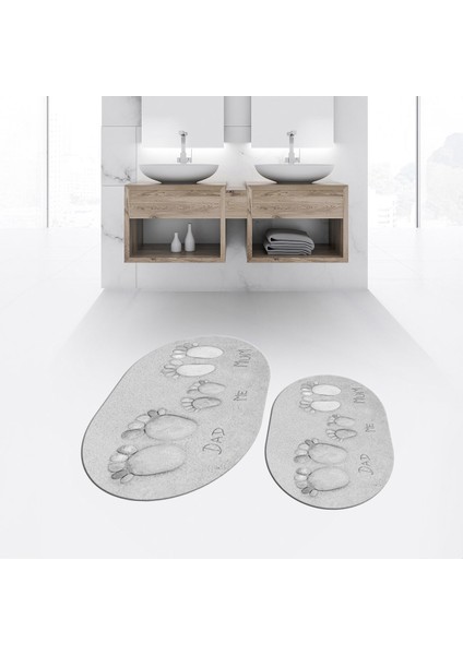 Dijital Baskılı Kaymaz Taban Yıkanabilir Oval Ikili Banyo Paspas Klozet Takımı, V-O-Klozet-16-Gri, fiyatları