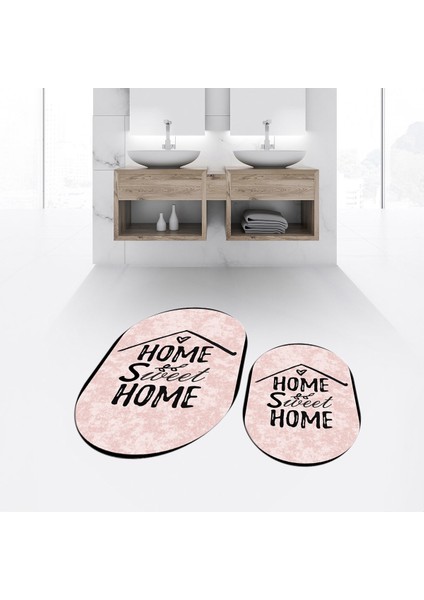 Dijital Baskılı Kaymaz Taban Yıkanabilir Oval Ikili Banyo Paspas Klozet Takımı, V-O-Klozet-14-Pembe, fiyatları