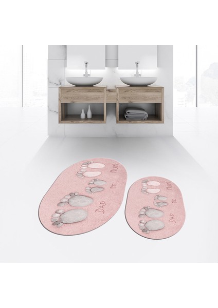 Dijital Baskılı Kaymaz Taban Yıkanabilir Oval Ikili Banyo Paspas Klozet Takımı, V-O-Klozet-16-Pembe, fiyatları