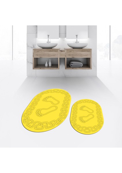 Dijital Baskılı Kaymaz Taban Yıkanabilir Oval Ikili Banyo Paspas Klozet Takımı, V-O-Klozet-18-Sarı, fiyatları