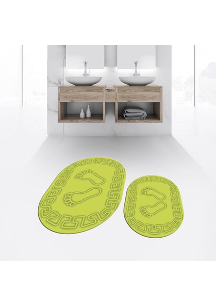 Dijital Baskılı Kaymaz Taban Yıkanabilir Oval Ikili Banyo Paspas Klozet Takımı, V-O-Klozet-18-Yeşil, fiyatları