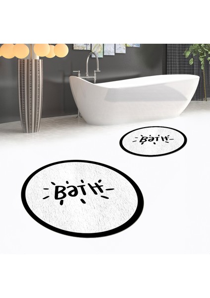 Dijital Baskılı Kaymaz Yıkanabilir Yuvarlak Ikili Banyo Paspas Klozet Takımı, V-Y-Klozet-10-Beyaz,