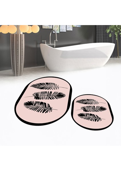 Dijital Baskılı Kaymaz Taban Yıkanabilir Oval Ikili Banyo Paspas Klozet Takımı, V-O-Klozet-26-Pembe, fiyatları