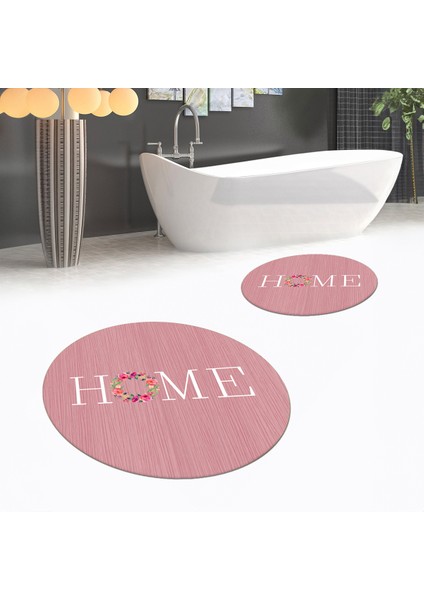 Dijital Baskılı Kaymaz Yıkanabilir Yuvarlak Ikili Banyo Paspas Klozet Takımı, V-Y-Klozet-12-Pembe,