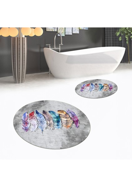 Dijital Baskılı Kaymaz Yıkanabilir Yuvarlak Ikili Banyo Paspas Klozet Takımı, V-Y-Klozet-25-Gri, fiyatları