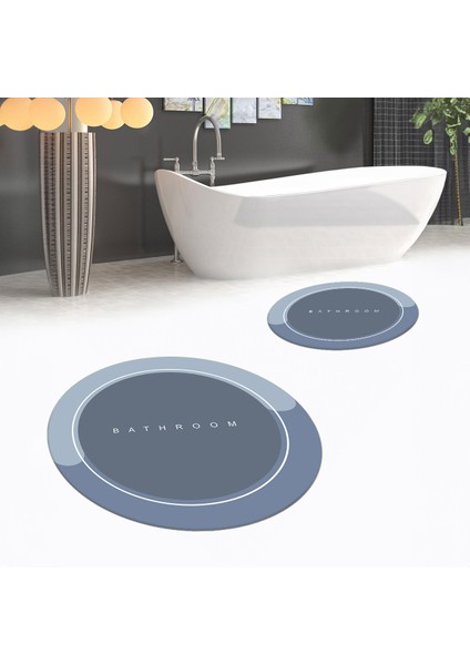 Dijital Baskılı Kaymaz Yıkanabilir Yuvarlak Ikili Banyo Paspas Klozet Takımı, V-Y-Klozet-01-Mavi,