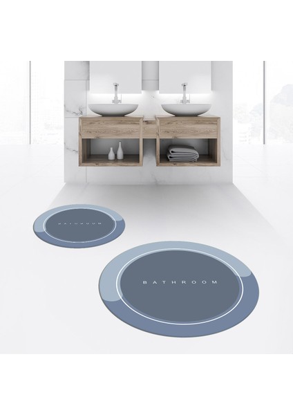 Dijital Baskılı Kaymaz Yıkanabilir Yuvarlak Ikili Banyo Paspas Klozet Takımı, V-Y-Klozet-01-Mavi, fiyatları