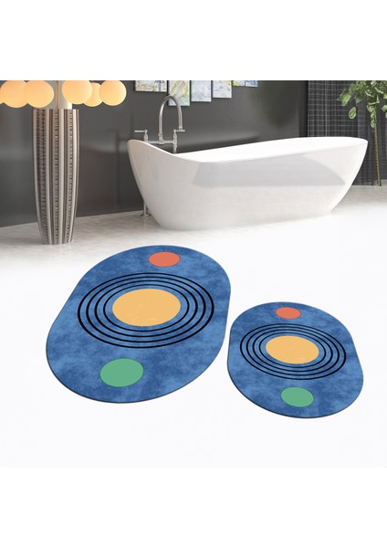 Dijital Baskılı Kaymaz Taban Yıkanabilir Oval Ikili Banyo Paspas Klozet Takımı, V-O-Klozet-49-Mavi, fiyatları