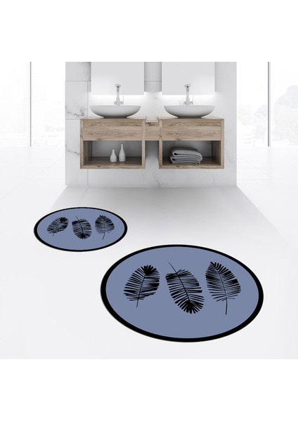 Dijital Baskılı Kaymaz Yıkanabilir Yuvarlak Ikili Banyo Paspas Klozet Takımı, V-Y-Klozet-26-Mavi,