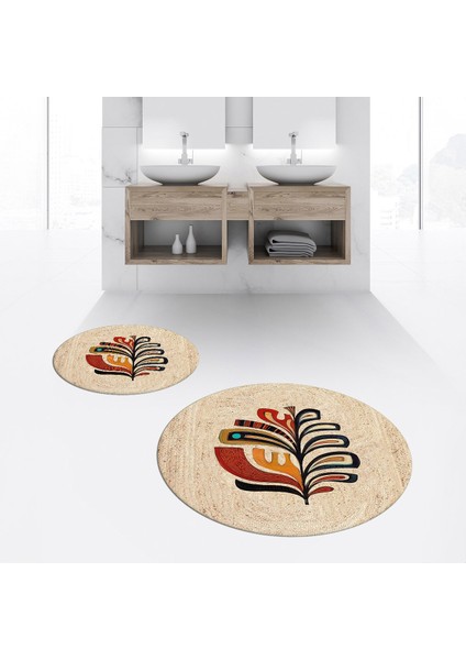 Dijital Baskılı Kaymaz Yıkanabilir Yuvarlak Ikili Banyo Paspas Klozet Takımı, V-Y-Klozet-27-Kahve,