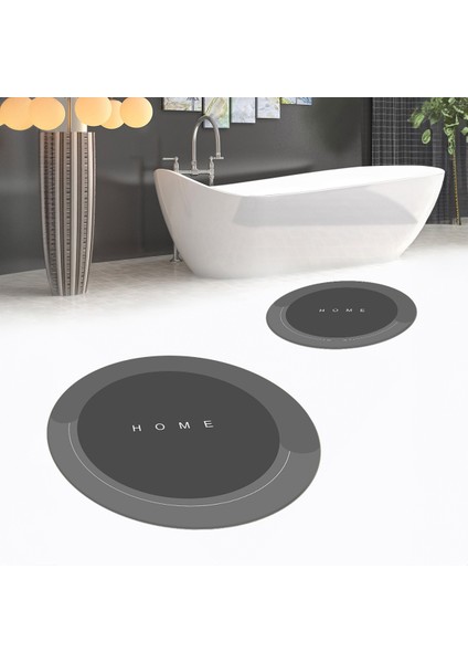 Dijital Baskılı Kaymaz Yıkanabilir Yuvarlak Ikili Banyo Paspas Klozet Takımı, V-Y-Klozet-03-Gri,
