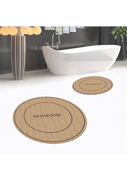 Dijital Baskılı Kaymaz Yıkanabilir Yuvarlak Ikili Banyo Paspas Klozet Takımı, V-Y-Klozet-04-Kahve,