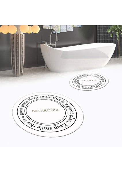 Dijital Baskılı Kaymaz Yıkanabilir Yuvarlak Ikili Banyo Paspas Klozet Takımı, V-Y-Klozet-05-Beyaz,